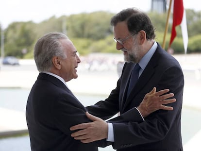 Michel Temer e Mariano Rajoy, nesta segunda.