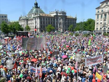 Protesta en contra de la cumbre del G-7, este jueves en M&uacute;nich (Alemania).
