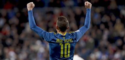 Iago Aspas celebra su gol frente al Real Madrid, durante el partido de ida de la Copa del Rey
