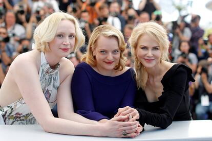 Gwendoline Christie, Elisabeth Moss y Nicole Kidman, presentando la segunda temporada de ‘Top of the Lake’ en el pasado festival de Cannes.