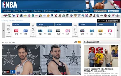 Aspecto de la p&aacute;gina web de la NBA.