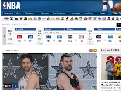 Aspecto de la p&aacute;gina web de la NBA.