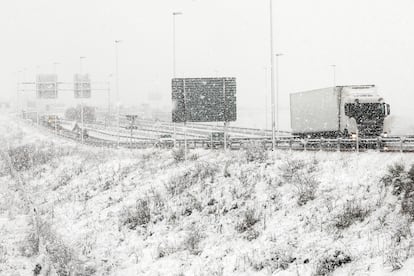 White-out conditions on a road in Burgos on March 8.