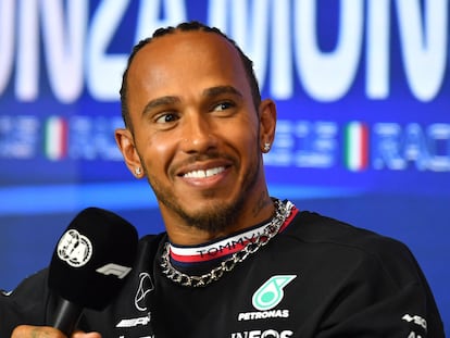Lewis Hamilton, este jueves en la rueda de prensa previa al GP de Italia.
