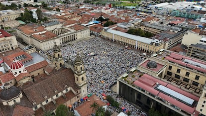 Vista aérea de la concentración en Bogotá.