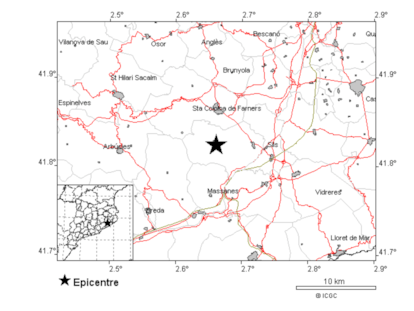 El epicentro del terremoto, cerca de Santa Coloma de Farners (Girona).