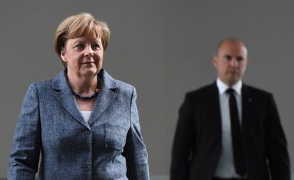 Angela Merkel, ahir en una conferència de premsa a Berlín sobre la cimera del G-7.