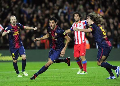 Busquets celebra su gol, el 2 a 1.