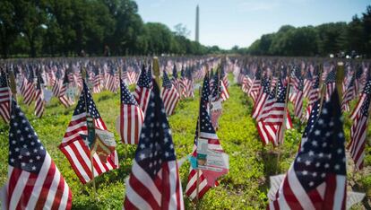 Banderas en honor a los veteranos en el National Mall de Washington.