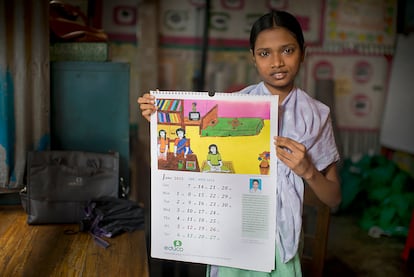 EN 2015, Kanchon cursaba quinto de primaria y ya demostraba sus dotes como pintora. Uno de sus dibujos fue seleccionado para ilustrar el calendario que la ONG Educo imprima cada a?o con pinturas de los alumnos de todas sus escuelas.  