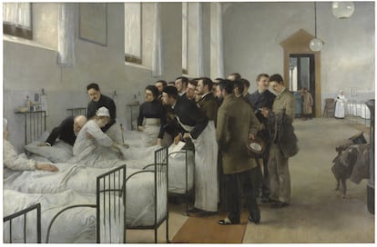 'Una sala del hospital durante la visita del médico en jefe' de Luis Jiménez Aranda.