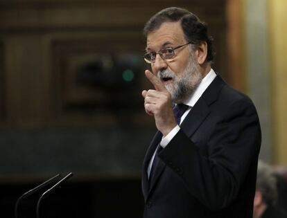 El presidente del Gobierno, Mariano Rajoy, durante su comparecencia en el pleno extraordinario del Congreso de los Diputados.