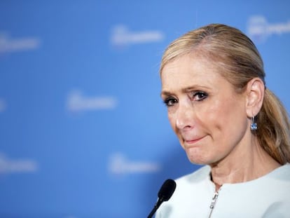 Cristina Cifuentes, comparece ante los medios este martes