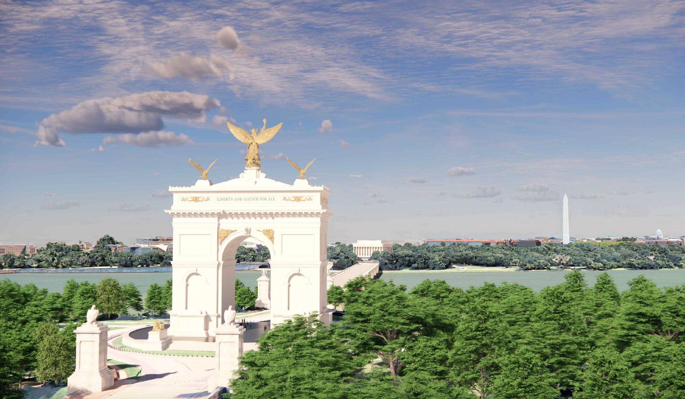 Boceto del Arco del Triunfo que Trump proyecta en Washington.