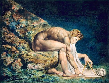 Isaac Newton representado en 1804 por el grabador William Blake.