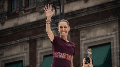 Claudia Sheinbaum durante su cierre de campaña en la explanada del zócalo capitalino, en mayo de 2024.