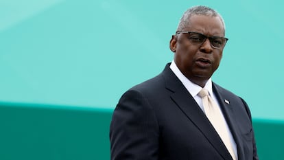 U.S. Secretary of Defense Lloyd Austin speaks at Joint Base Myer-Henderson Hall, Arlington, Virginia, on September 29, 2023.