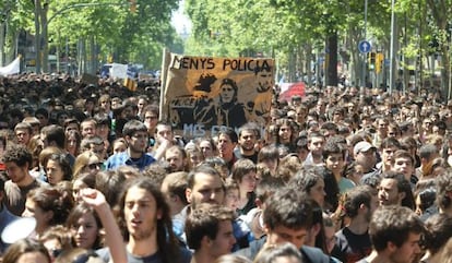 Manifestación de estudiantes hoy en Barcelona.