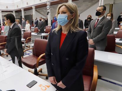 Ana Martínez Vidal, diputada y secretaria general de Ciudadanos en la Región de Murcia, antes del inicio de la primera sesión del debate de la moción de censura.