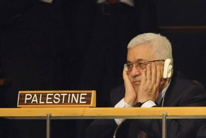 Mahmud Abbas en su asiento de la Asamblea  de la ONU, antes de solicitar que se reconozca a Palestina como Estado miembro.
 / EFE