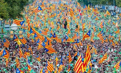 Miles de banderas en la manifestaci&oacute;n de celebraci&oacute;n de la Diada.