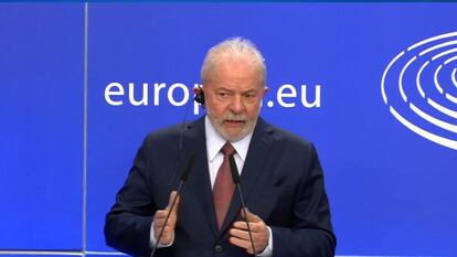 Lula no discurso ao Parlamento Europeu nesta segunda-feira.