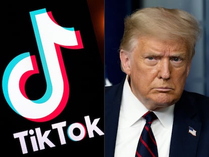 Montaje del logo de TikTok y la cara de Donald Trump.