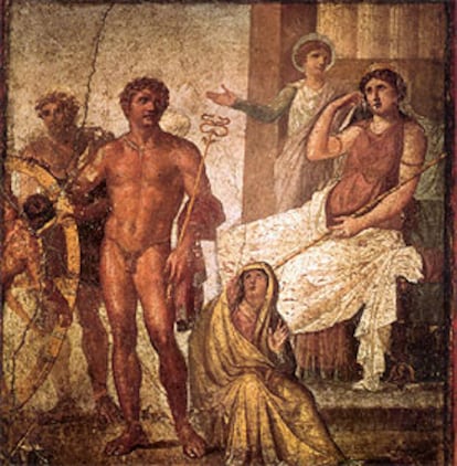 Detalle de una pintura mural de la Casa de los Vetti (Pompeya), que muestra a Ixion condenado por su impiedad.