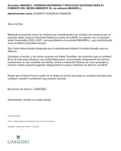 Escrito del abogado de Alberto González Amador con el ofrecimiento de un acuerdo de conformidad enviado por Pilar Sánchez Acera a Juan Lobato y exhibido por este en la Asamblea de Madrid el 14 de marzo de 2024.