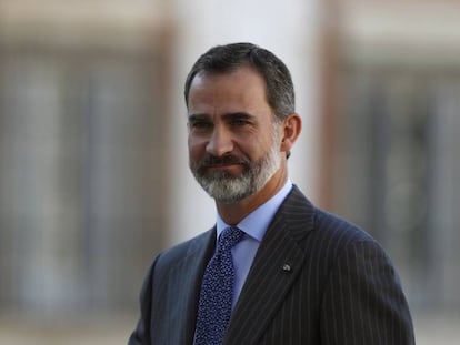 Felipe VI a su llegada al Palacio Real de Aranjuez este lunes para presidir un acto. 