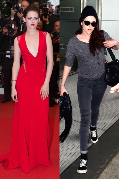 Si hay alguien que está incómoda con tacones y vestidos de alta costura, maquillaje de profesional y peinados maravillosos esa es Kristen Stewart. Sobre la alfombra roja se nota que se siente disfrazada, no se mueve con soltura y, en cuanto puede, se quita los stilettos y se calza unas Converse. Su imagen habitual es con pitillos, zapatillas de deporte y poco más.