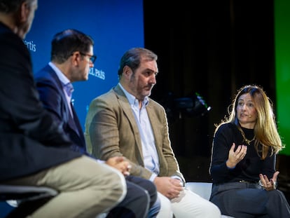 De izquierda a derecha, Guillermo Altares, Luis Jesús Pérez López, Ángel Sáenz de Cenzano, y Marta Montojo, en la segunda jornada del evento Tendencias, en Madrid, este martes.