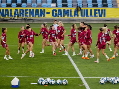 Spain training on Thursday at the Gamla Ullevi stadium in Gothenburg.