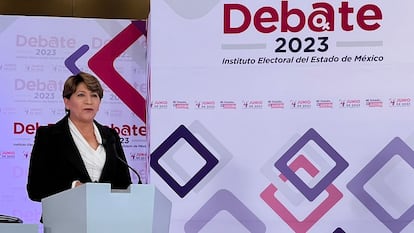 Delfina Gómez, durante el debate del pasado jueves 20 de abril de 2023.