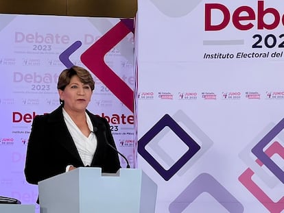 Delfina Gómez, durante el debate del pasado jueves 20 de abril de 2023.