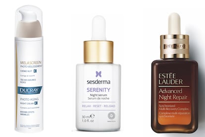 Melascreen Anti manchas Fotoenvejecimiento Crema de Noche, de Ducray (33,19 €). Serenity Night Serum, de Sesderma (39,95 €). Advanced Night Repair, de Estée Lauder (120 €).