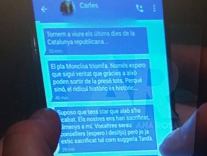 Captura de pantalla dels missatges atribuïts a Puigdemont.