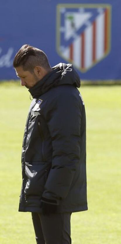 Simeone en un entrenamiento del Atlético esta semana