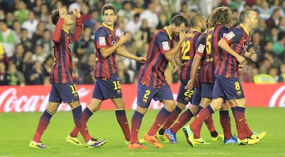Los jugadores del Barça celebran el 0 a 1