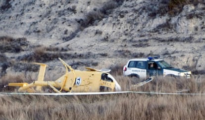 Helicoptero siniestrado donde viajaban los seis miembros de la brigada de extinción de incendios en Teruel.