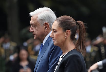 Andrés Manuel López Obrador y Claudia Sheinbaum durante la ceremonia del 177º aniversario de la Batalla de Chapultepec, en Ciudad de México, el 13 de septiembre de 2024.