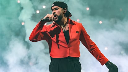 Bad Bunny durante un concierto en Nueva York, en abril de 2024.