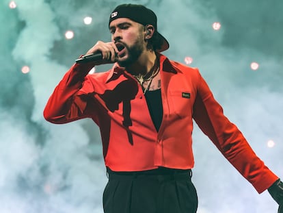 Bad Bunny durante un concierto en Nueva York, en abril de 2024.