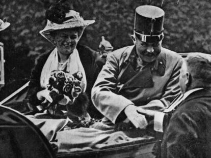 Archduke Franz Ferdinand with his wife Sophie, shortly before they were assassinated in Sarajevo in 1914.