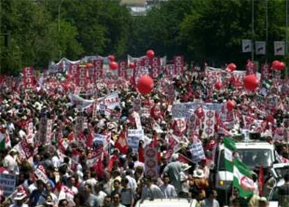 Aspecto de la manifestación que ha recorrido las calles de Sevilla este mediodía.