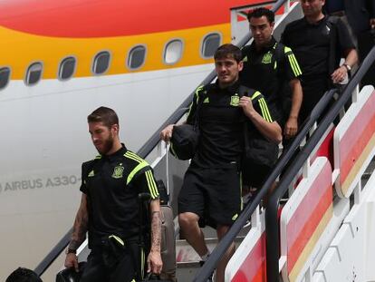 Ramos, Casillas y Xavi, en la llegada a Madrid.