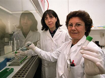 Mari Paz Martín (izquierda) y María José Iturralde, en el Instituto Nacional de Toxicología en Madrid.