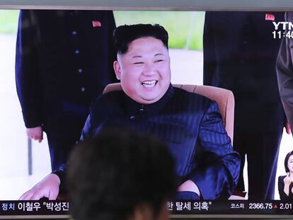 O líder norte-coreano em um programa de televisão.