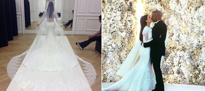 Un diseño de Riccardo Tisci para Givenchy fue la elección de la estrella de la televisión Kim Kardashian para su boda con Kanye West, celebrada en Florencia el 24 de mayo de 2014. Un traje valorado en medio millón de dólares con encaje y transparencias.