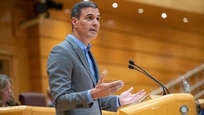 Pedro Sánchez, durante su intervención en el Senado el martes.